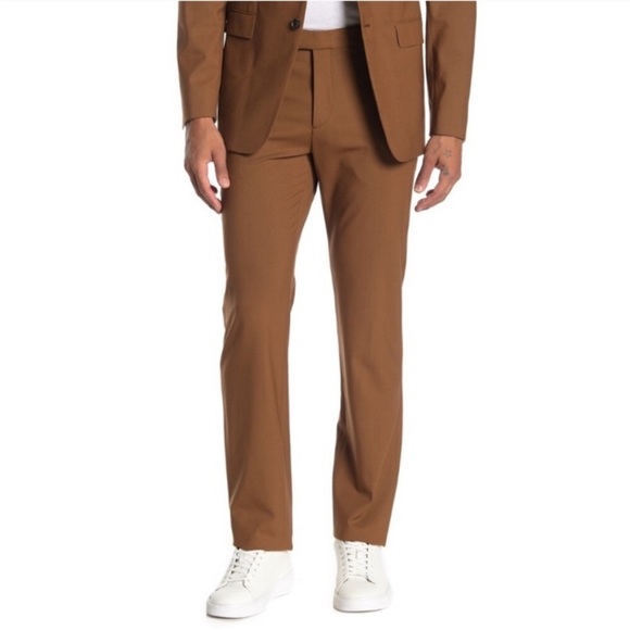 THEORY Flat Front Wool Blend brown Pants - Picture 4 of 5